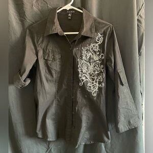 FANG Black Shirt with White Fleur-de-Lis Scroll Print